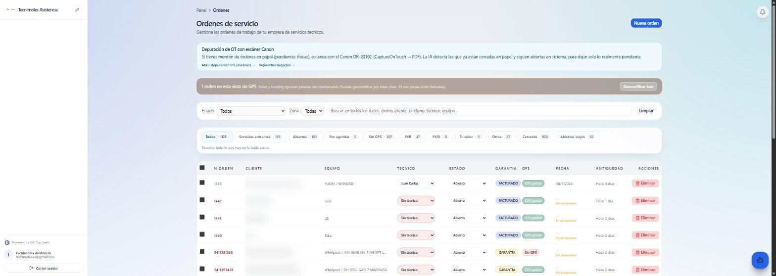 software para servicio técnico con órdenes, estados y partes